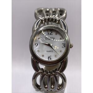 Studio Time Womens Silver Tone Quartz Cuff Bangle Watch New Battery Works